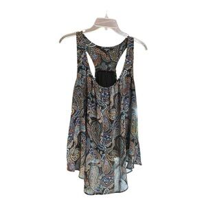 Ambiance Paisley Print Sleeveless Top, Drape Front, XL